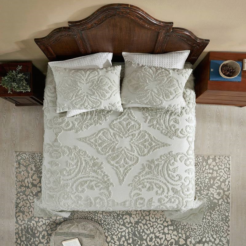 King Size 100-Percent Cotton Chenille 3-Piece Coverlet Bedspread Set in Sage- HomePacific- {{Product type}}