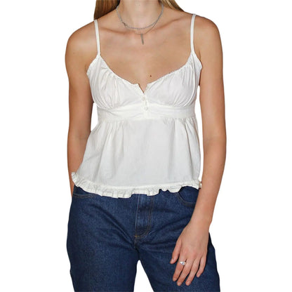 Womens Spaghetti Strap Patchwork Crop Top - N Y2k Shirts White Medium - top