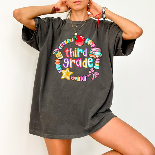 Third Grade Teacher Back to School First Day of School Cute Teacher Appreciation Bracelets Bow Comfort Colors Tee - Pepper Dark Gray - T-Shirt