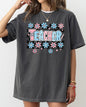 Teacher Checkered Retro Floral Back To School First Day Of School Cute Coquette Appreciation Comfort Colors Tee - Pepper Dark Gray - T-Shirt