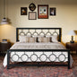 King Black Metal Platform Bed Frame with Circle Medallion Headboard Footboard - - Bedroom > Bed Frames > Metal Beds
