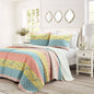 King size Blue Yellow Pink Ivory Boho Floral Reversible Lightweight Quilt Set - - Bedroom > Quilts & Blankets