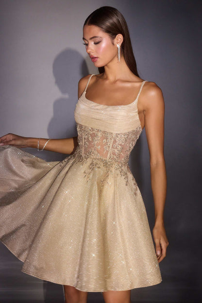 Ladivine KV1152 Fit and Flare Glitter Shimmer Homecoming Dress - - Dresses