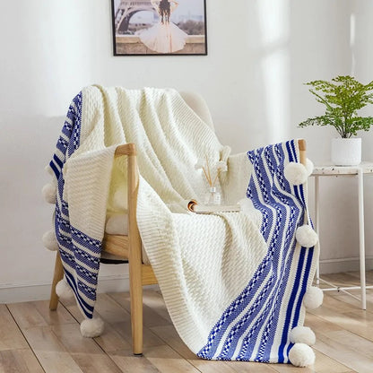 European-Style Striped Knitted Throw Blanket Kia Day Design