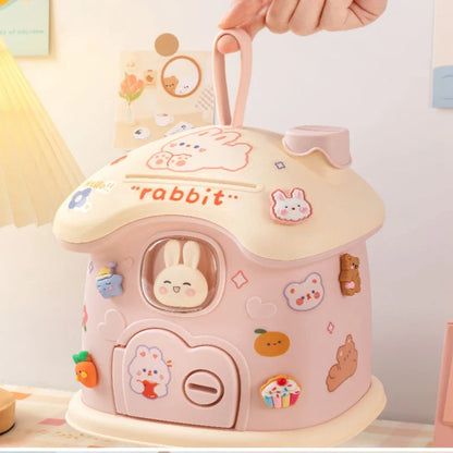 Cute Bunny House Coin Bank - -