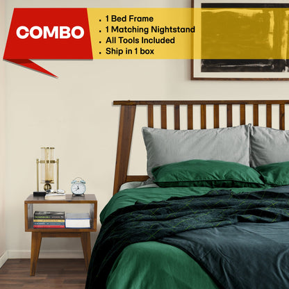 [Buy 1 Get 1] Kaylin Solid Wood Bed Frame & Nightstand - - Bedroom Set
