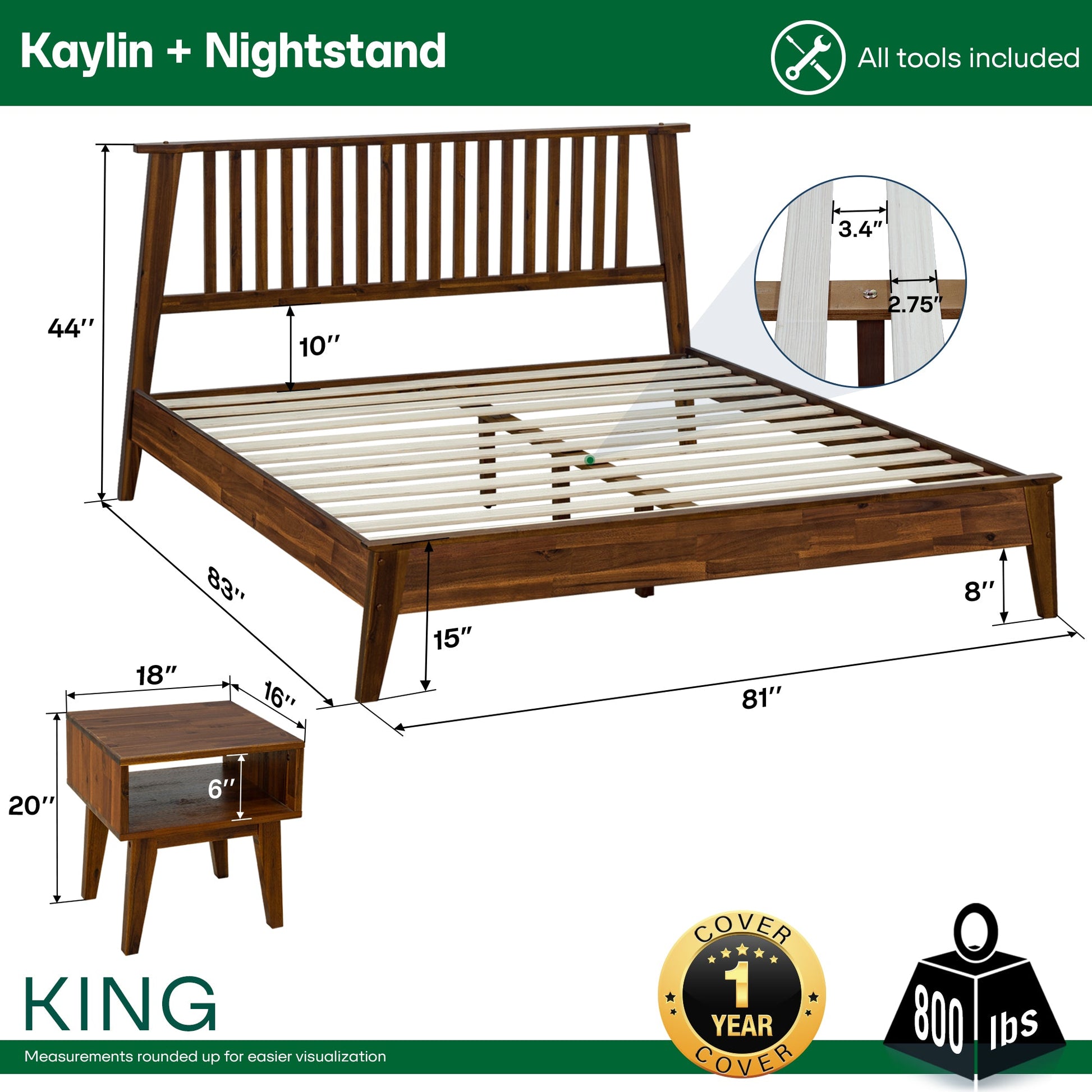 Kaylin Solid Wood Bed Frame - - Bed Frame