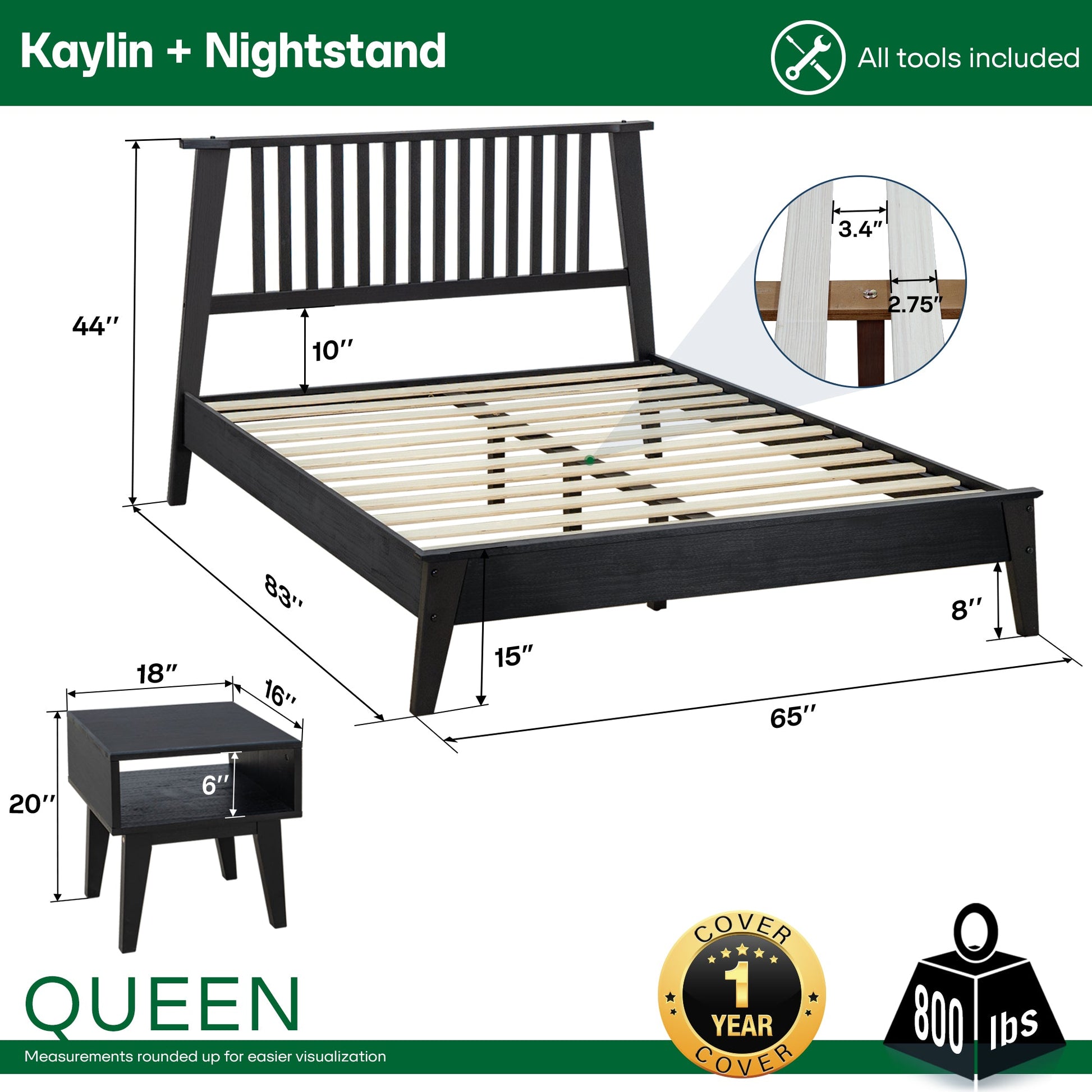 Kaylin Solid Wood Bed Frame - - Bed Frame