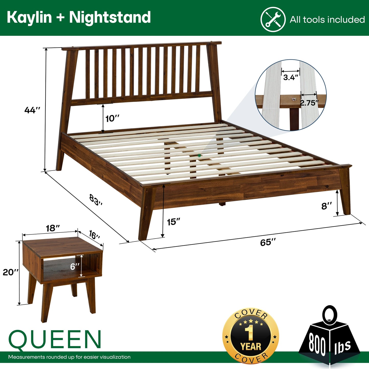 Kaylin Solid Wood Bed Frame - - Bed Frame