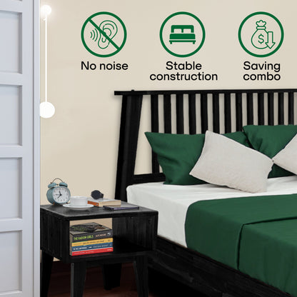 [Buy 1 Get 1] Kaylin Solid Wood Bed Frame & Nightstand - - Bedroom Set