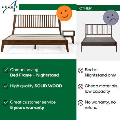 [Buy 1 Get 1] Kaylin Solid Wood Bed Frame & Nightstand - - Bedroom Set