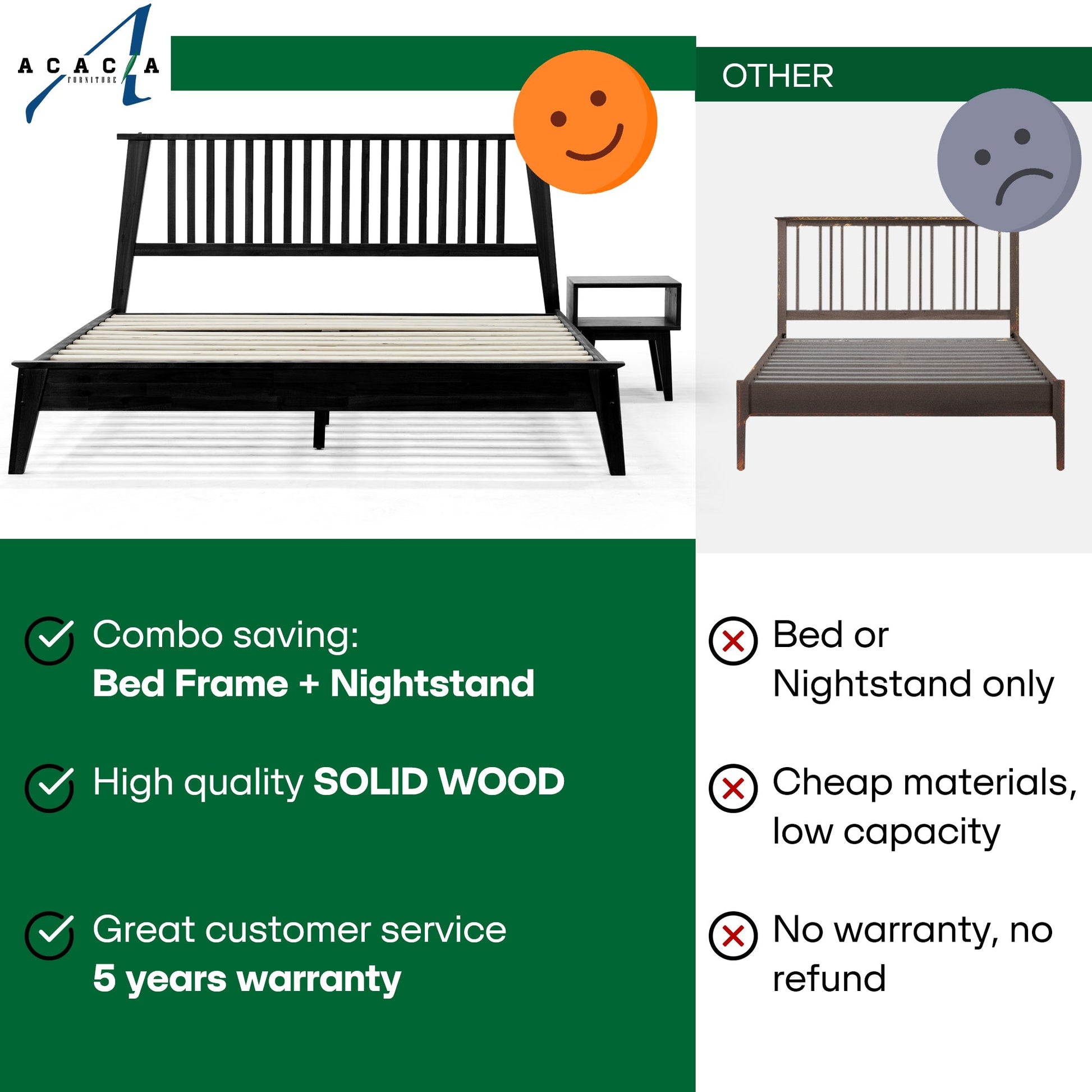 Kaylin Solid Wood Bed Frame - - Bed Frame