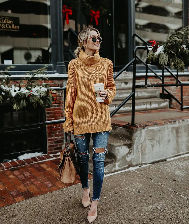 Women's Chunky Knit High Neck Sweater