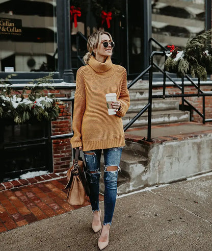 Women's Chunky Knit High Neck Sweater