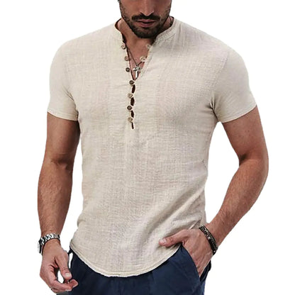 2023 Men's Casual V-Neck Button Short Sleeve Shirt - Kia Day Design