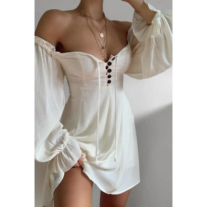 Lace-up Chest Dress with Button Skirt for Holidays - Kia Day Design