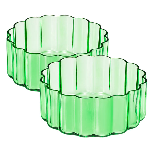 Green Fluted Glass Bowls Set of 2 - - Bowl