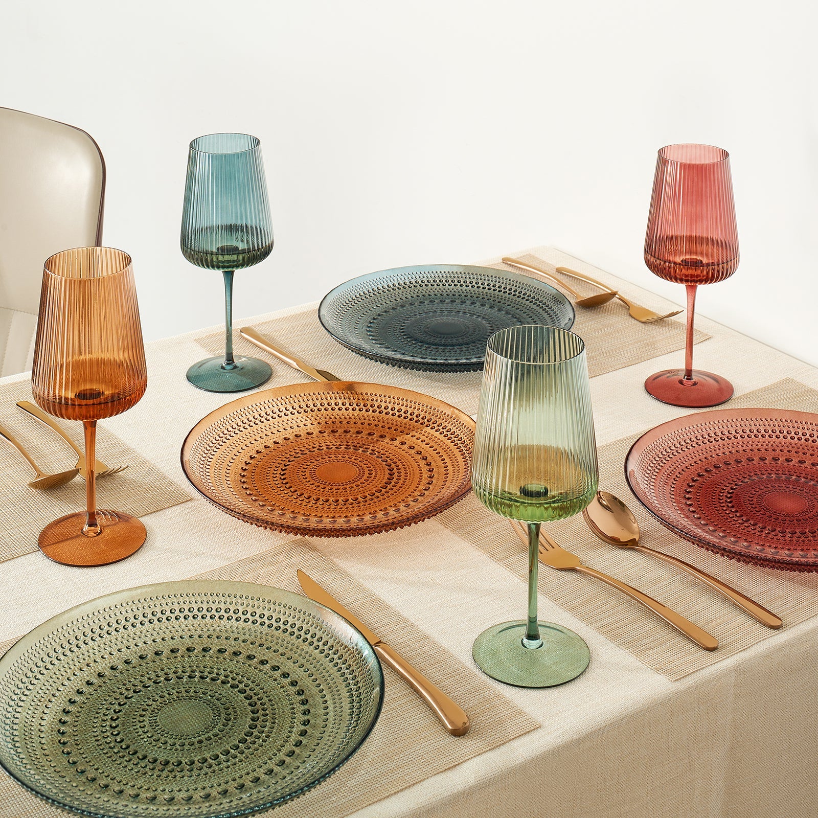 Tonal Hobnail Glass Plate, Set of 6 - - Plate