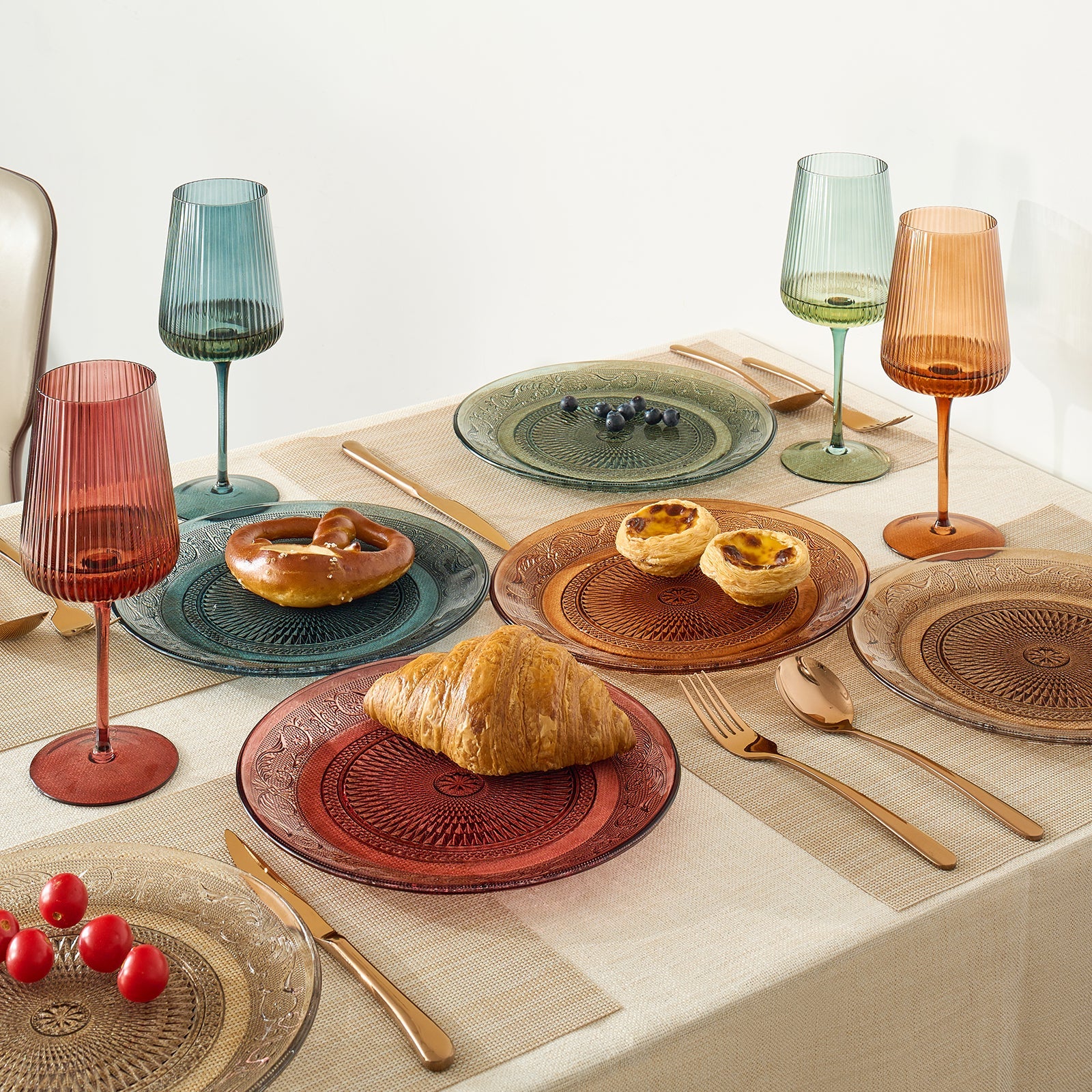 Tonal Vintage Glass Plate, Set of 6 - - Plate