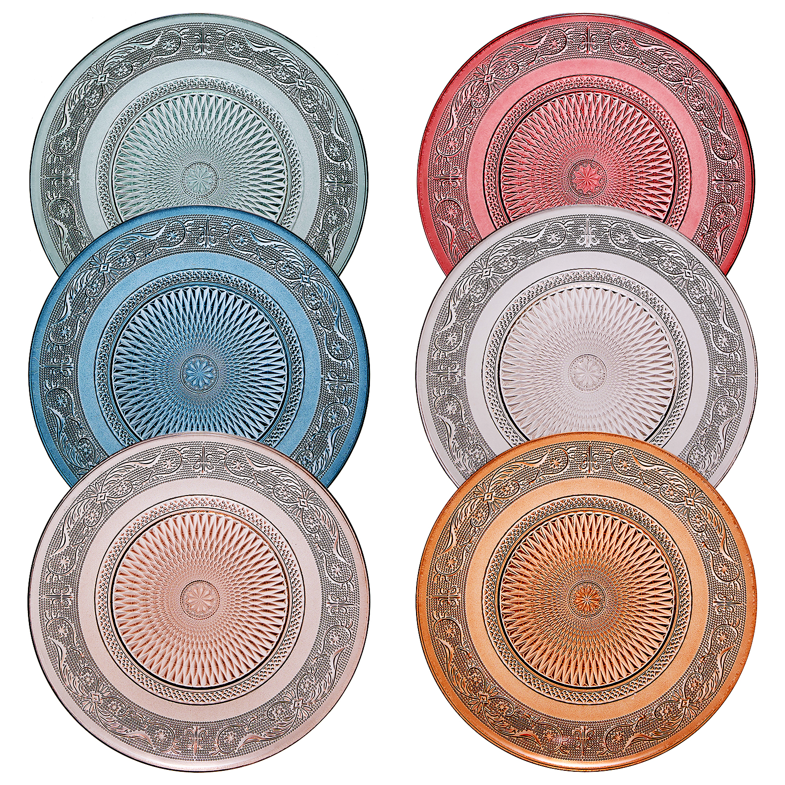Tonal Vintage Glass Plate, Set of 6 - - Plate