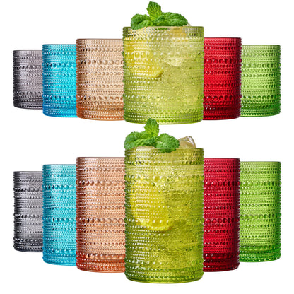 Fortuna Hobnail Lowball & Highball Glassware, Set of 12 - - Highball & Lowball