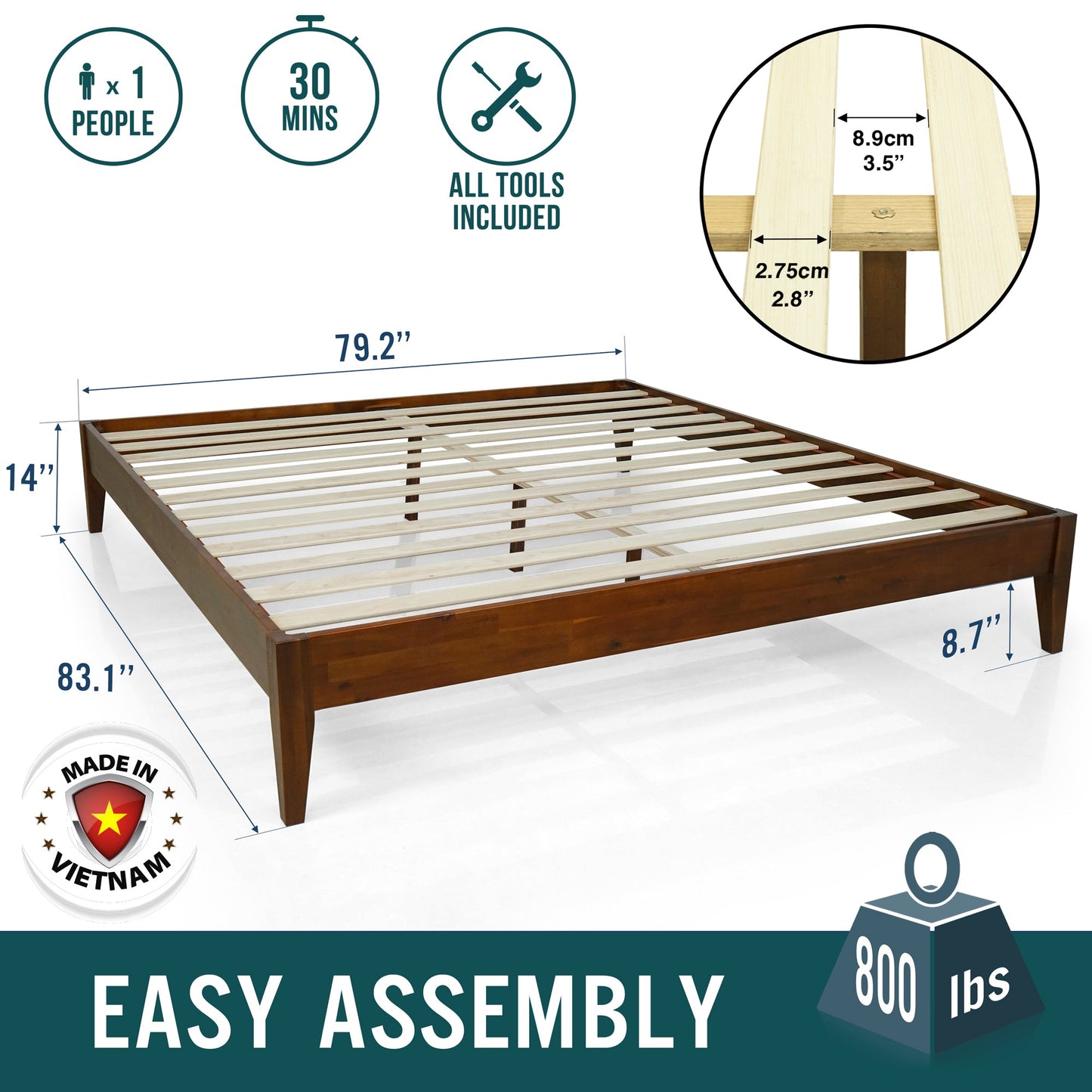 Mervyn Solid Wood Bed Frame - - Bed Frame