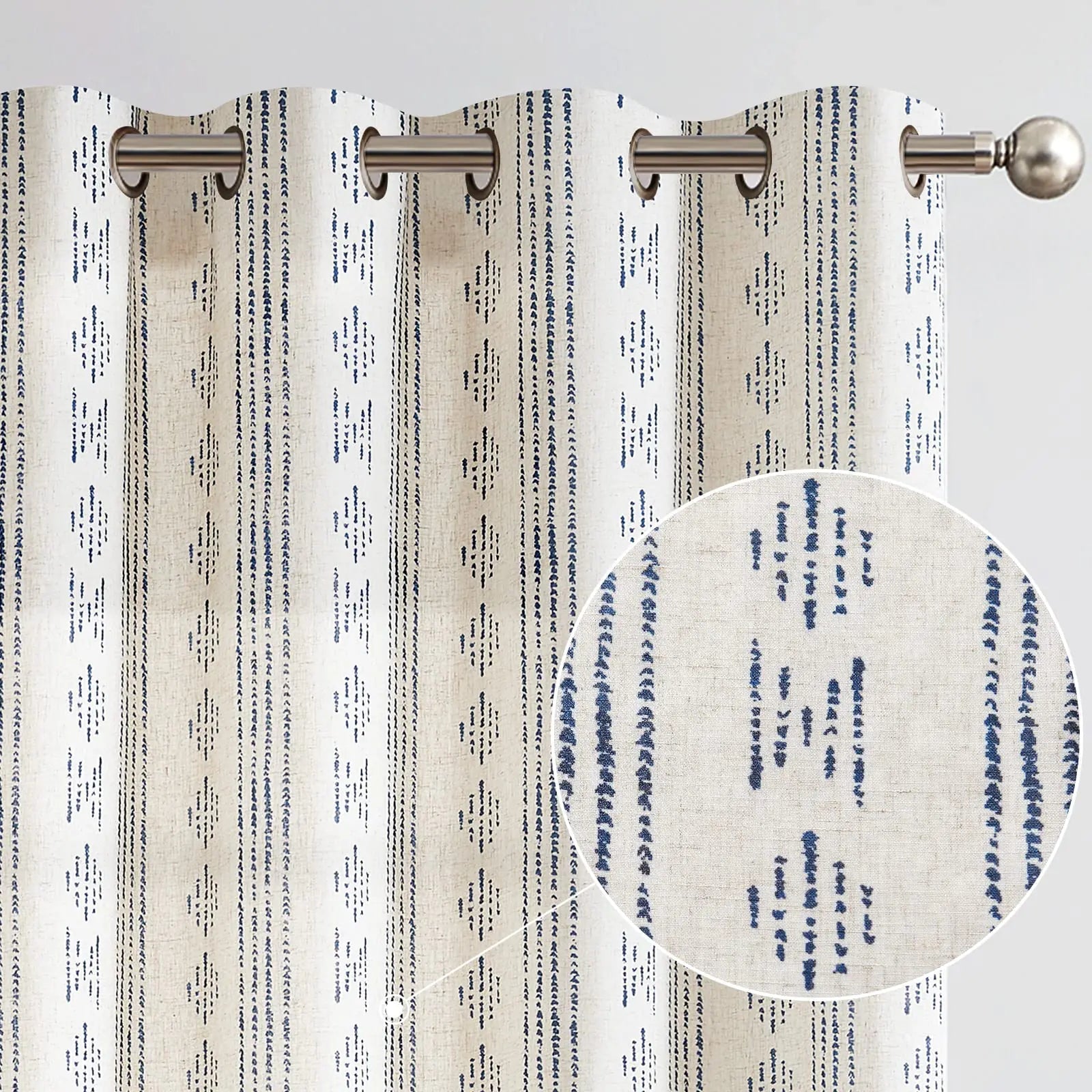 Blue Geometric Striped Patterned 90 Inches Long Curtains Light Filtering Grommet Window 2 Panels - Kia Day Design