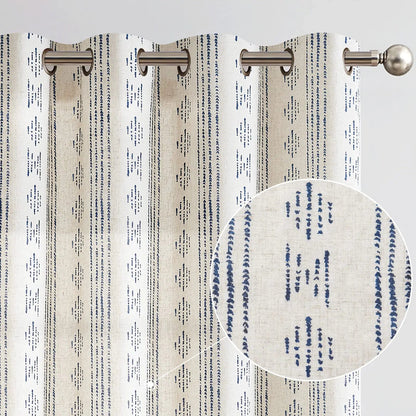 Blue Geometric Striped Patterned 90 Inches Long Curtains Light Filtering Grommet Window 2 Panels - Kia Day Design