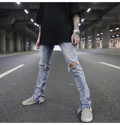 High Street Style Slim Fit Button Design Ripped Jeans - Kia Day Design