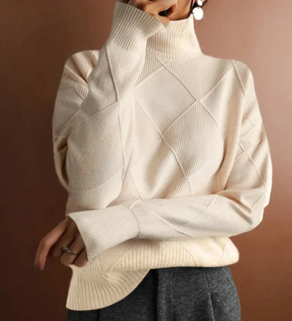 Loose High Collar Knitted Sweater Solid Color - Kia Day Design