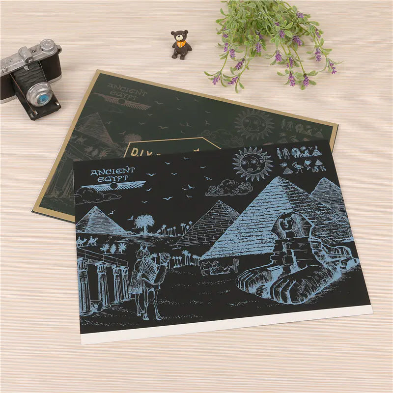 Gold Scratch Art, Egyptian Scratch Art, NYC Scratch Art