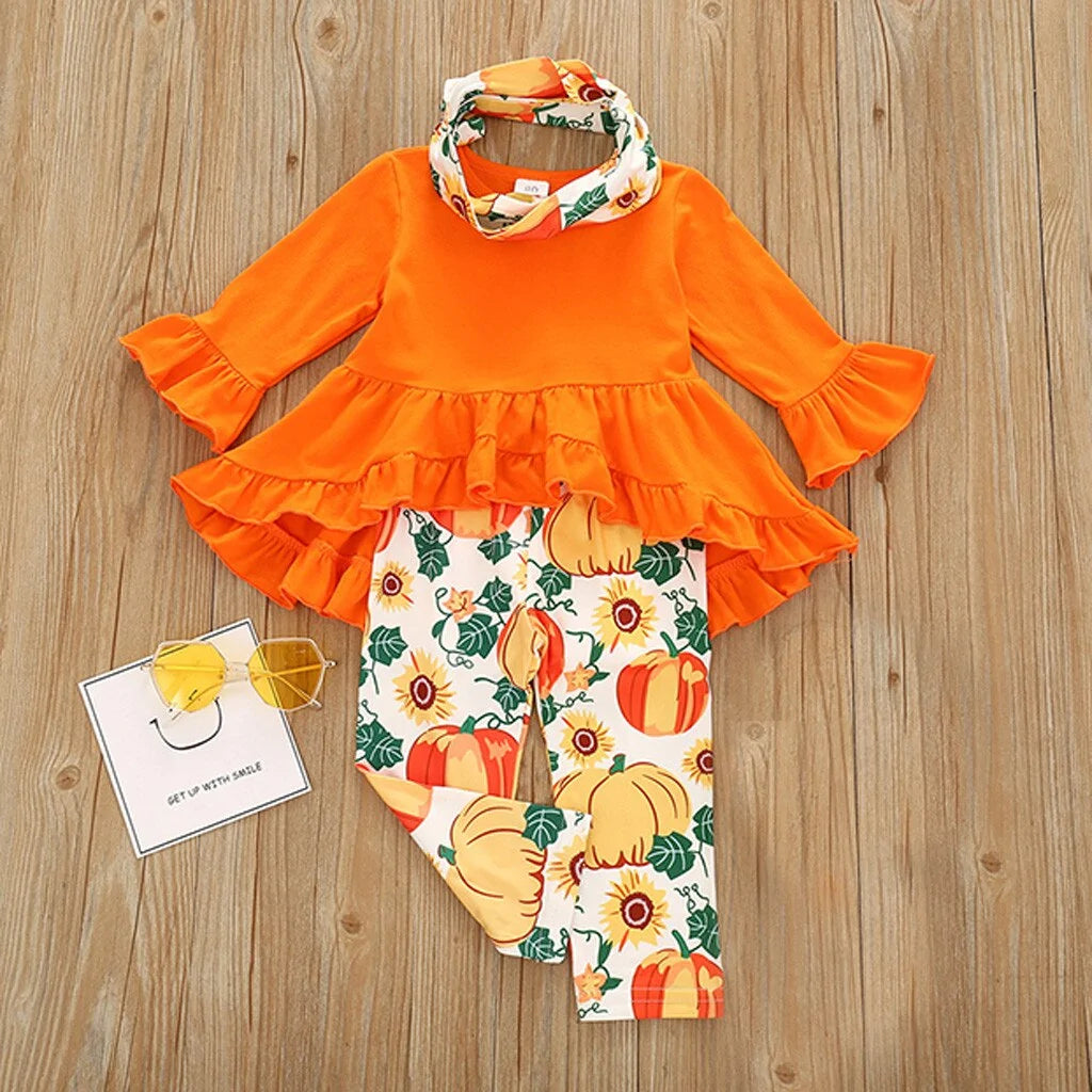 Toddler Halloween Pumpkin Print Dress Set