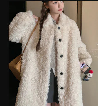 Soft Fluffy Fur Coat Light Beige