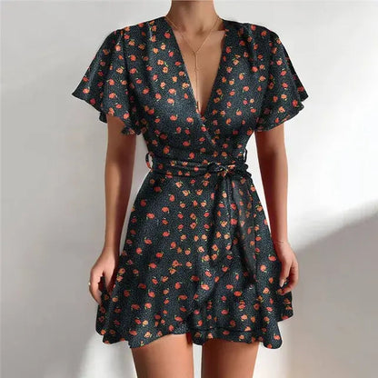 Summer V-Neck Ruffle Womens Dress - Kia Day Design