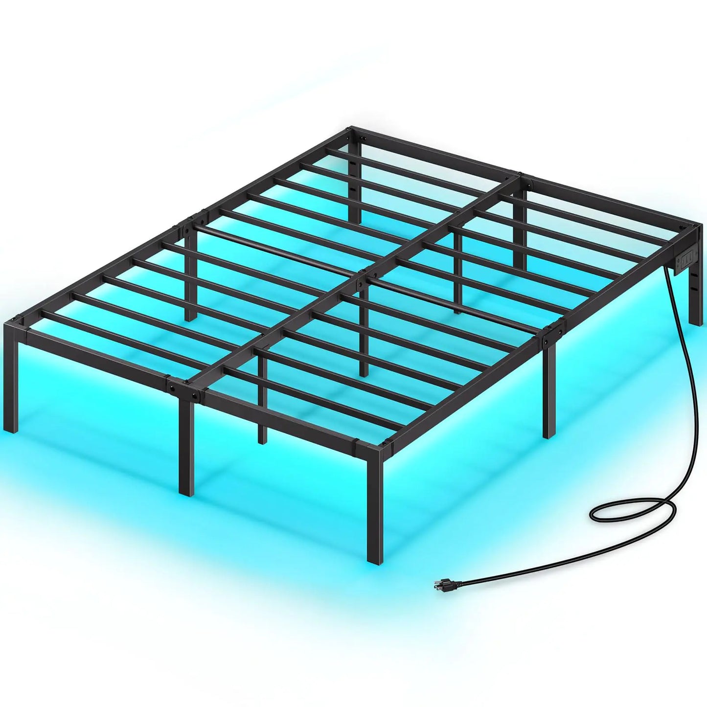 Rolanstar Bed Frame with USB Charging Station Full Bed Frame with LED Lights Platform Bed Frame with Heavy Duty Steel Slats 14" Storage Space Beneath Bed Kia Day Design