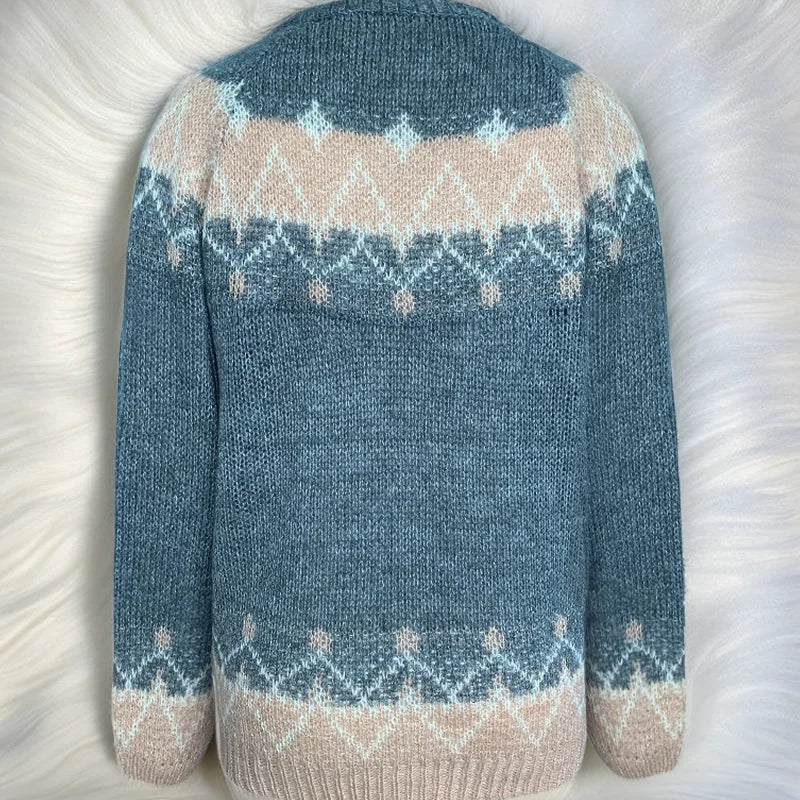 Color Block Mohair Chunky Knit Pullover Sweater