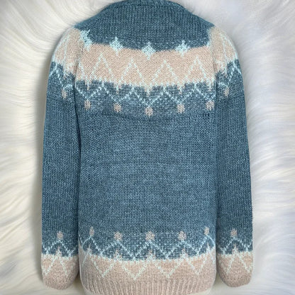 Color Block Mohair Chunky Knit Pullover Sweater