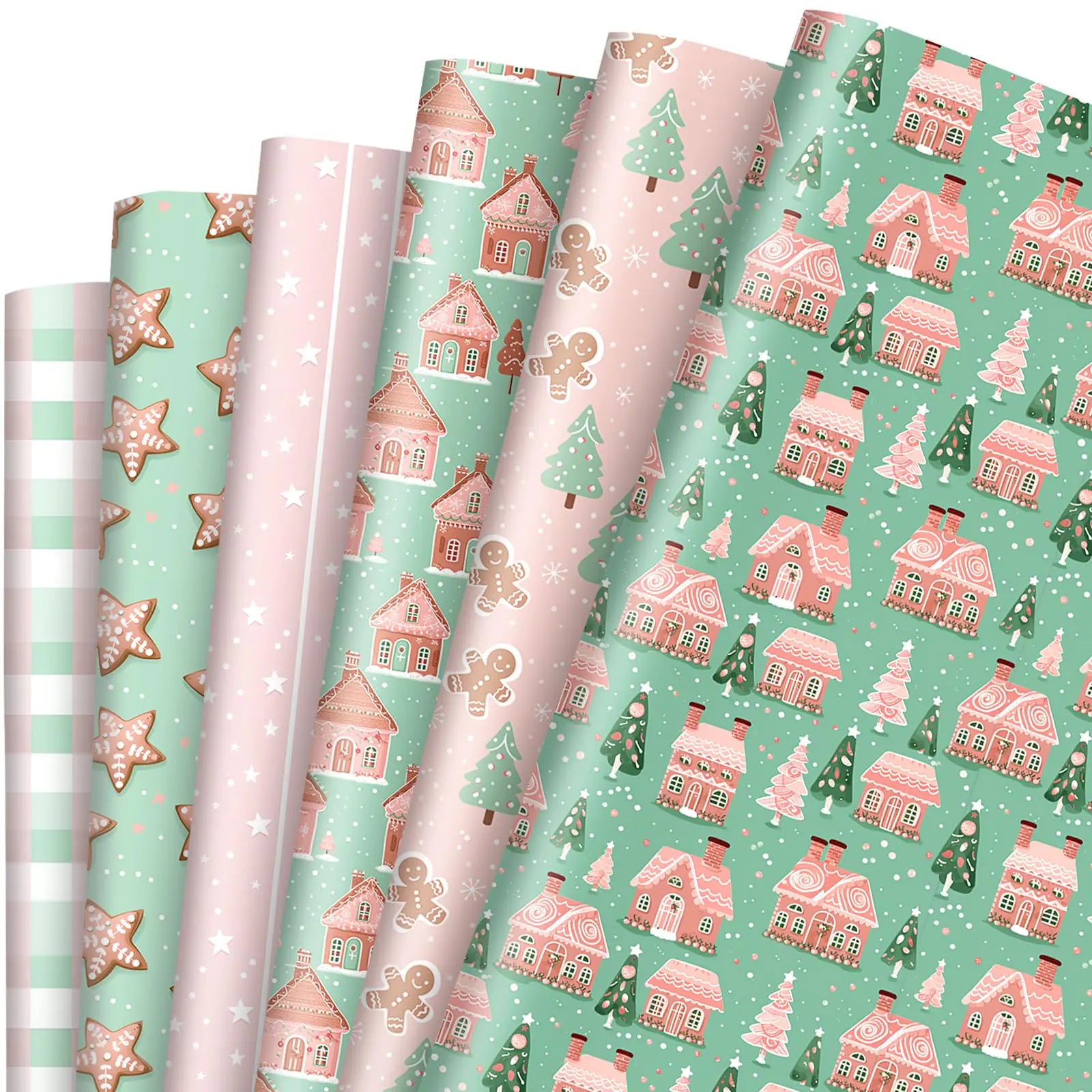 JarThenaAMCS Xmas Tree Gingerbread Man Star Green Pink Craft Paper Sheets - Christmas - wrapping paper