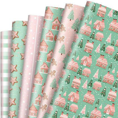 JarThenaAMCS Xmas Tree Gingerbread Man Star Green Pink Craft Paper Sheets - Christmas - wrapping paper