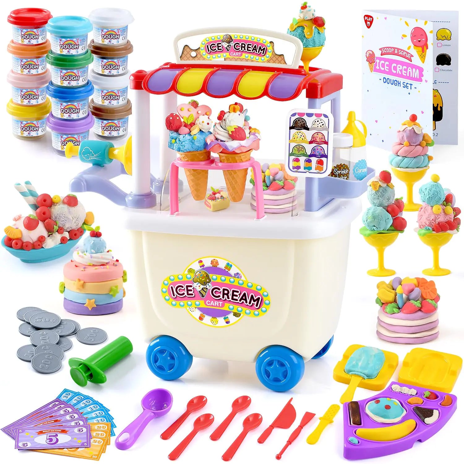PLAY Ice Cream Cart Toys for Kids - Playdough Ice Cream Set - - play dough