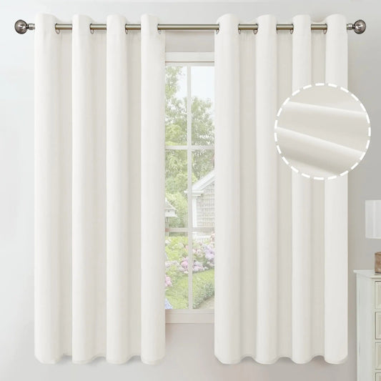 Off White Velvet Curtains 63 Inch Length Grommet Room Darkening Thermal Insulated Curtains 2 Panels