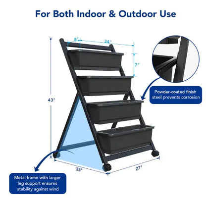 4 Tier Vertical Wheeled Garden Bed - - planter