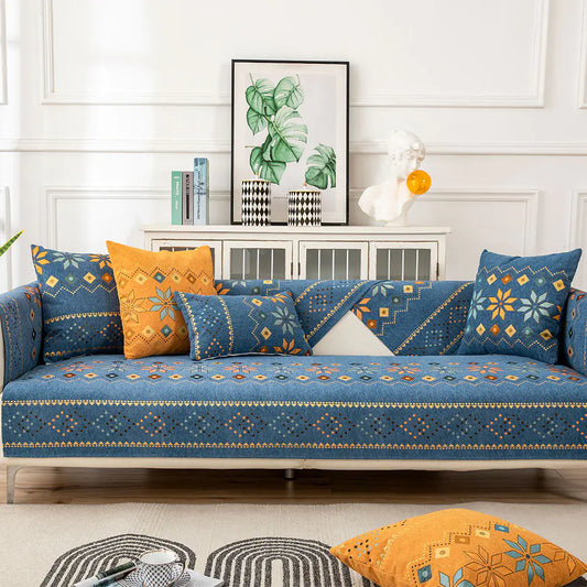 Modern Chenille Jacquard Sofa Blanket - LLN Bohemia-Blue 70*70 - Sofa blanket