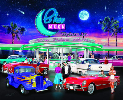 Bits and Pieces – 300 Piece Jigsaw Puzzle Blue Moon Drive in - 50s Diner Movie Theater - - puzzle