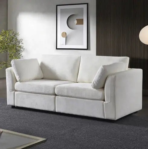 Whiten Chenille Fabric Modular Sofa - Creamy White - sofa