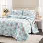 King size Vintage Rose Ruffle Edge Light Quilt Set in Blue White and Pink - - Bedroom > Quilts & Blankets