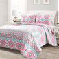 Twin Southwest Indian Style Polyester Pink Blue Striped Reversible Quilt Set - - Bedroom > Quilts & Blankets
