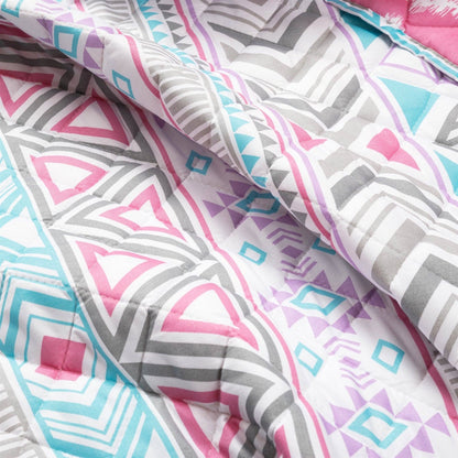 Twin Southwest Indian Style Polyester Pink Blue Striped Reversible Quilt Set - - Bedroom > Quilts & Blankets