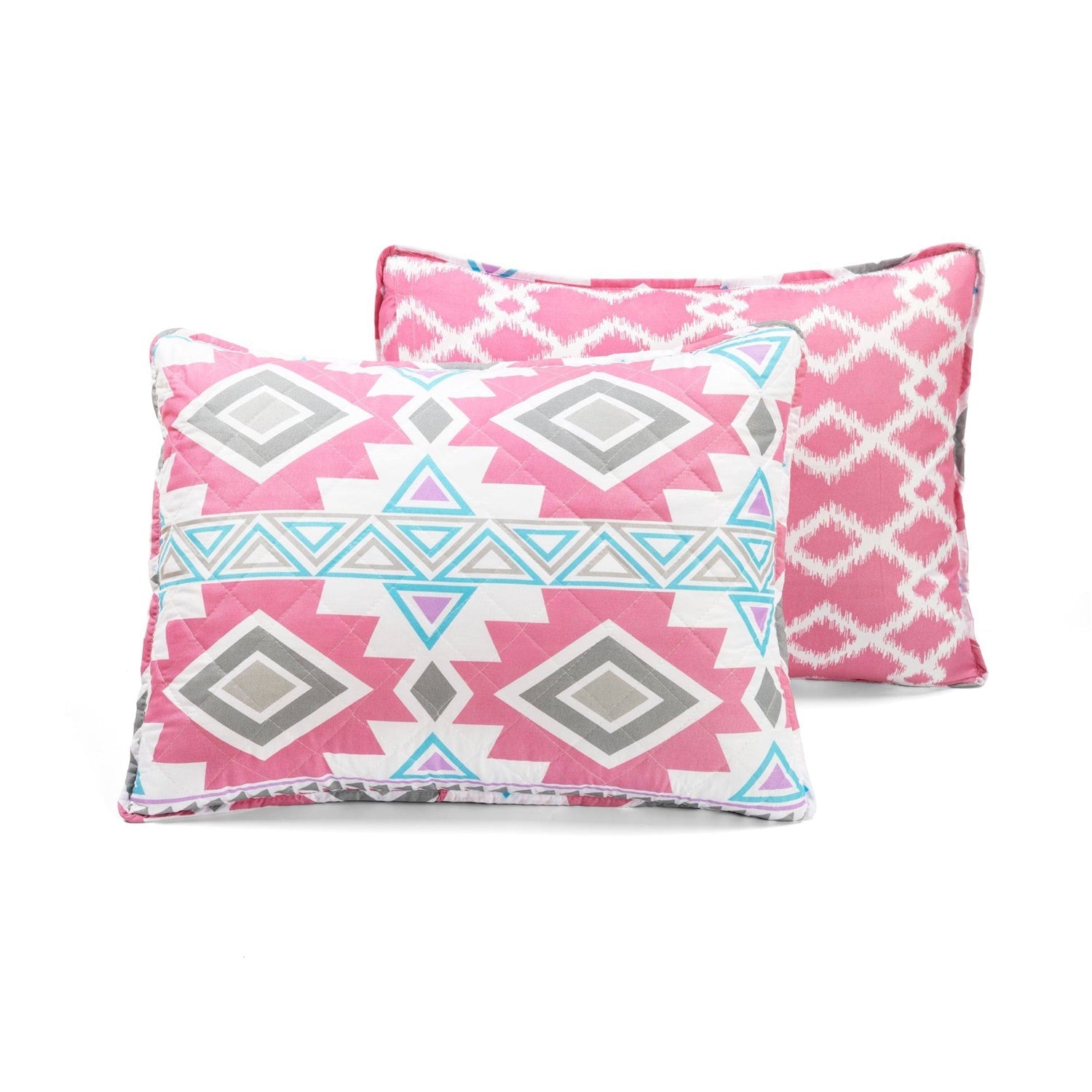 Twin Southwest Indian Style Polyester Pink Blue Striped Reversible Quilt Set - - Bedroom > Quilts & Blankets