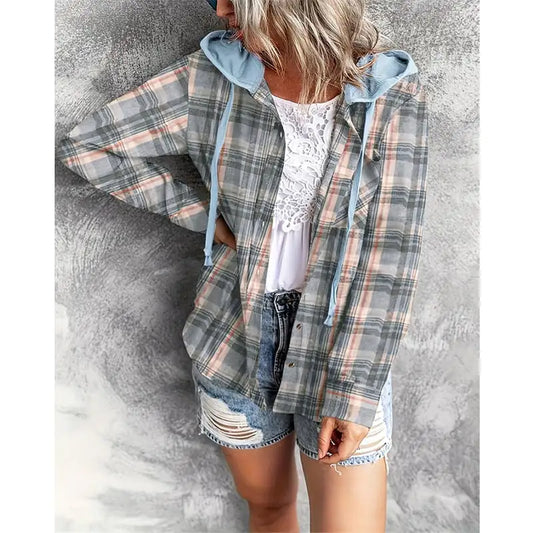 Hooded Casual Overshirt with Button Closure - Kia Day Design